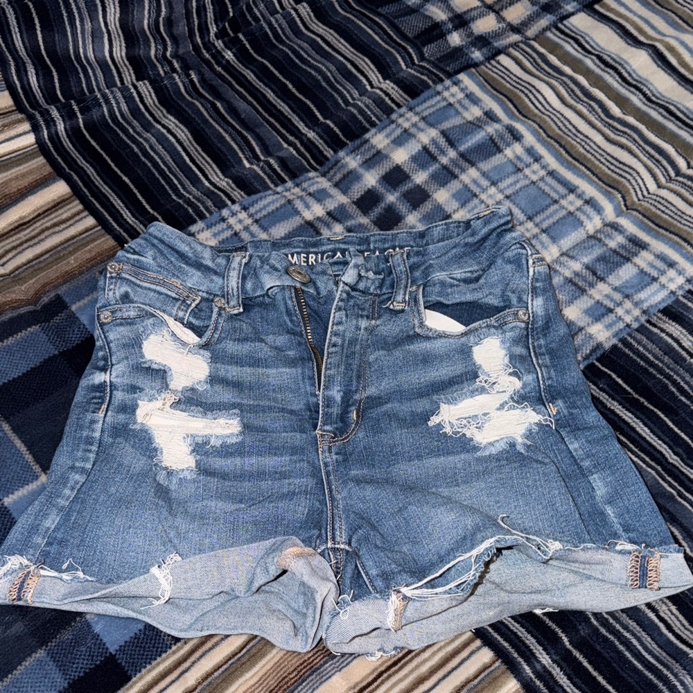 American Eagle Outfitters Light Blue Ripped Jean Shorts